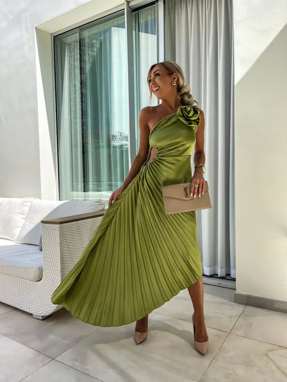 Dariella | Vestido de Una Sola Manga con Flores Románticas
