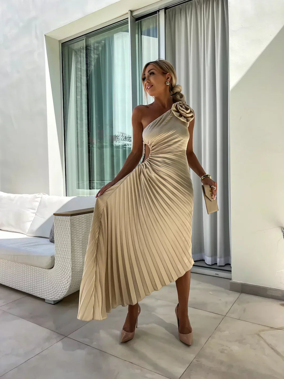 Dariella | Vestido Floral Romántico de Un Hombro