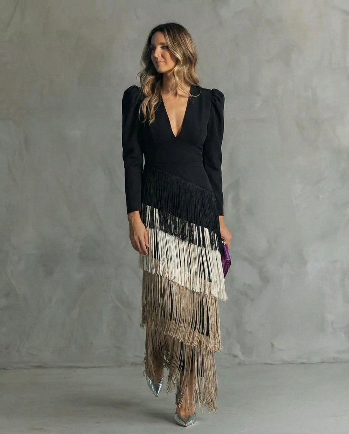 Clara ™ | Vestido Midi Elegante con Mangas de Flecos
