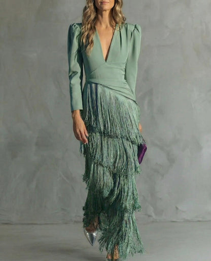 Clara ™ | Vestido Midi Elegante con Mangas de Flecos