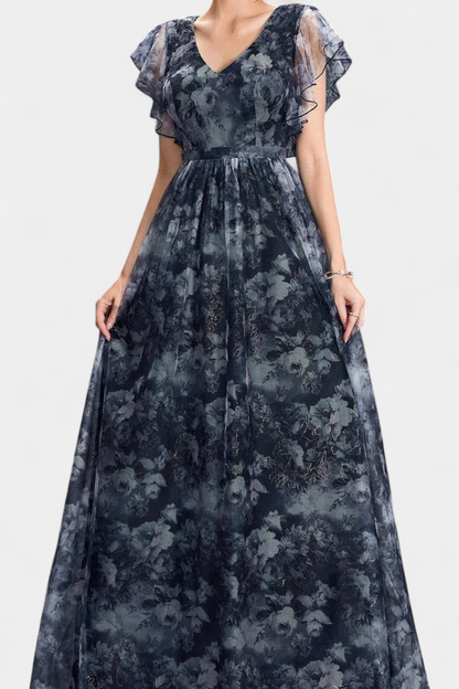 Mariana Vestido Largo Aireado de Chifón con Estampado Floral
