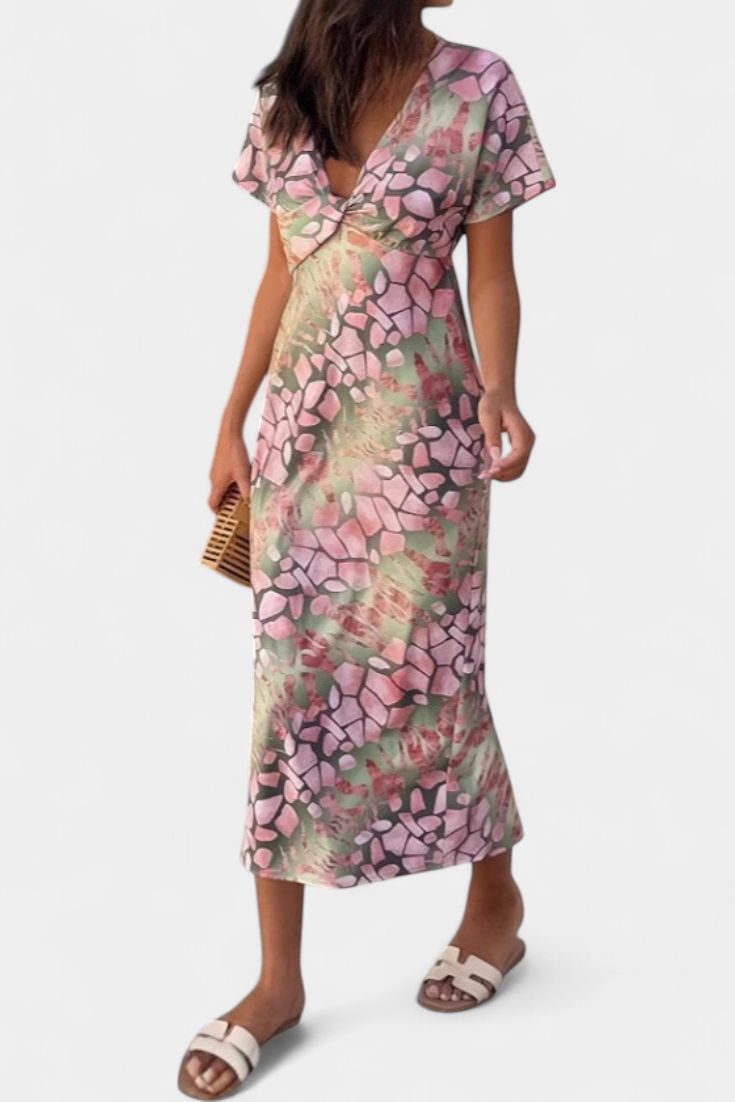 Triana Vestido con Estampado Abstracto y Escote en V