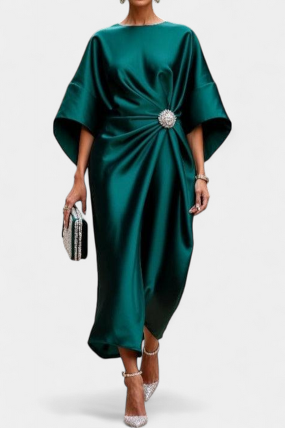 Ubelia Vestido Largo de Satén con Brillo Luxe