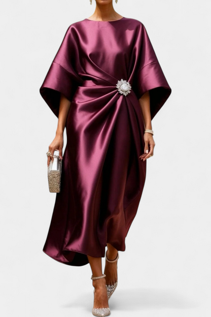 Ubelia Vestido Largo de Satén con Brillo Luxe