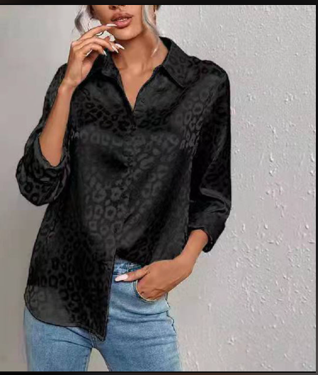 Gwendolyn - Camisa de Botones de Satén Bicolor con Estampado de Leopardo