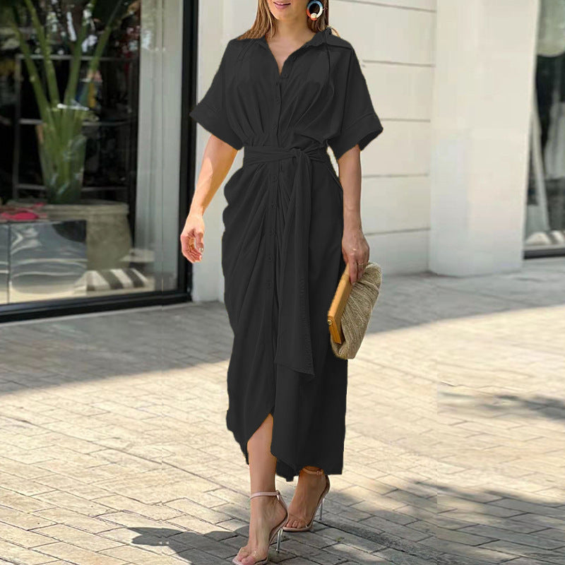 Fern - Vestido de Cuello Volante de Cintura Alta