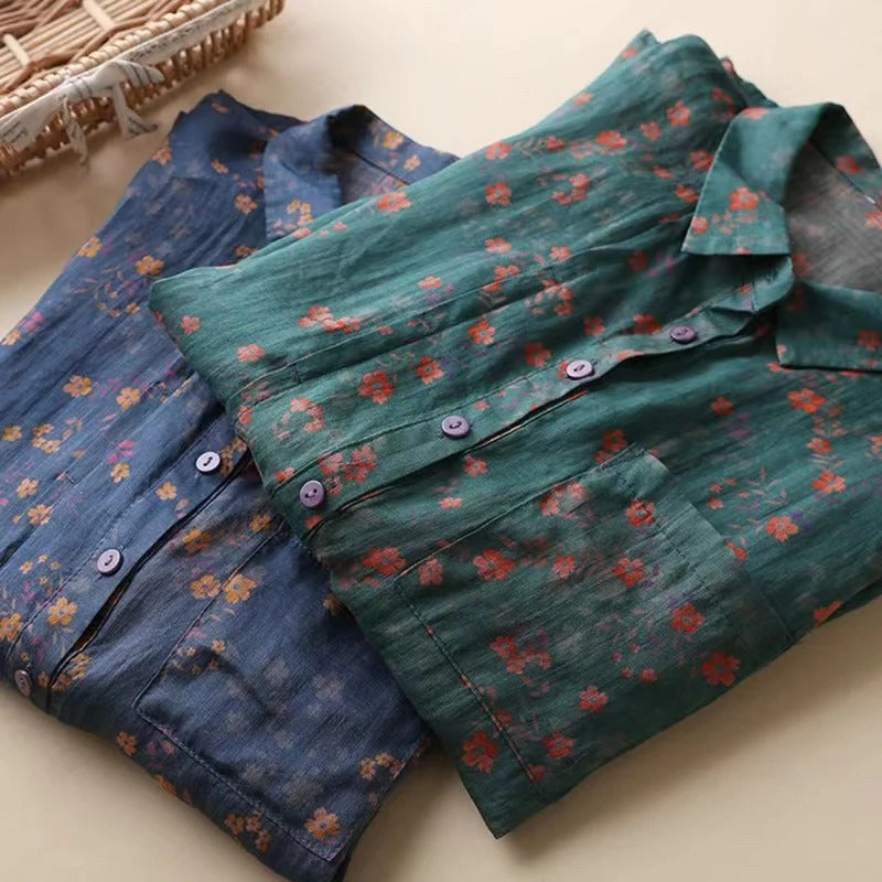 Maribel – Camisa Floral de Media Tapeta