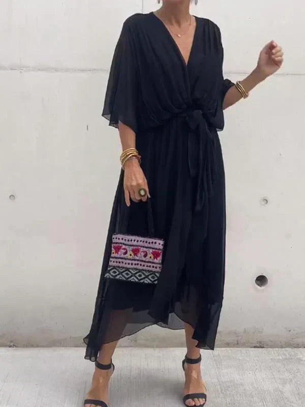 Monica | Vestido de muselina de seda con escote en V