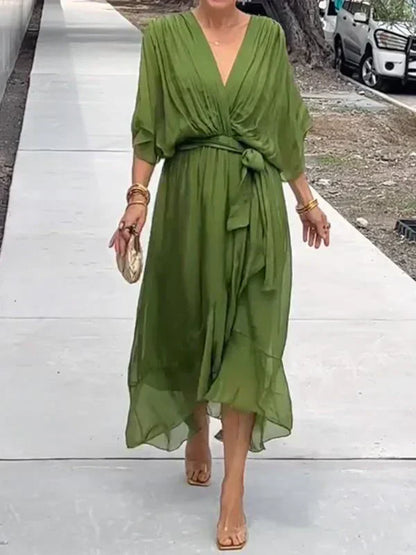 Monica™ | Vestido de Chifón de Seda con Escote en V