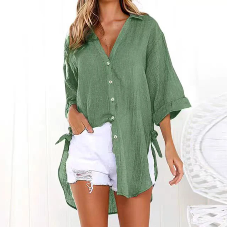 Camisa Larga con Lazos en los Lados