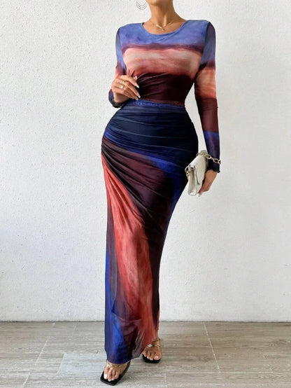 Serene - Vestido Impreso Ajustado de Manga Larga