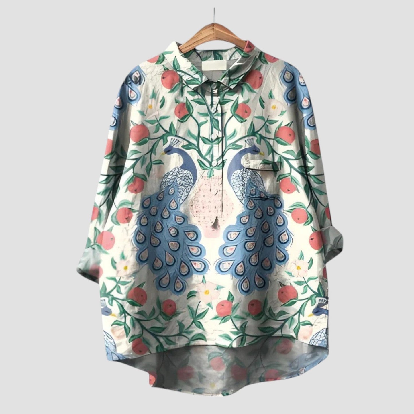 Naelira™ | 2025 – Blusa Jardín Pavo Real