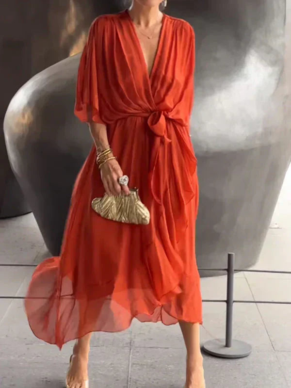Monica | Vestido de muselina de seda con escote en V