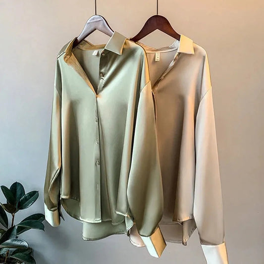 Olivia - Blusa de Satén Luxe de Manga Larga