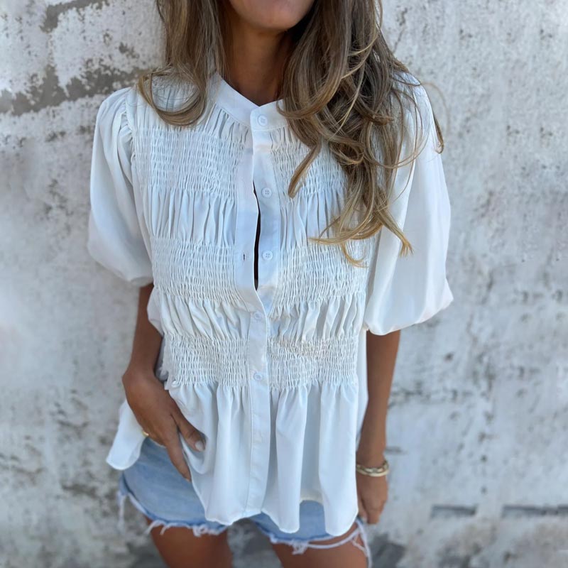 Megan - Blusa de Botones con Mangas Abullonadas