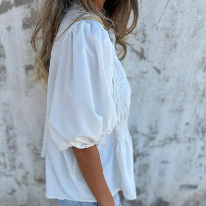 Megan - Blusa de Botones con Mangas Abullonadas