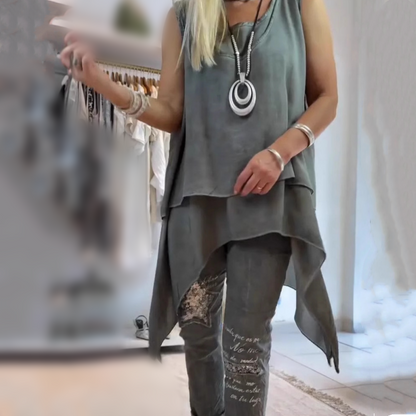 Ora - Conjunto de Dos Piezas para Mujeres: Top Sin Mangas y Pantalones Impresos