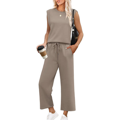 EVANIA – CONJUNTO DE TOP SIN MANGAS Y PANTALONES ANCHOS CORTOS