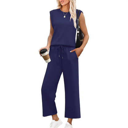 EVANIA – CONJUNTO DE TOP SIN MANGAS Y PANTALONES ANCHOS CORTOS