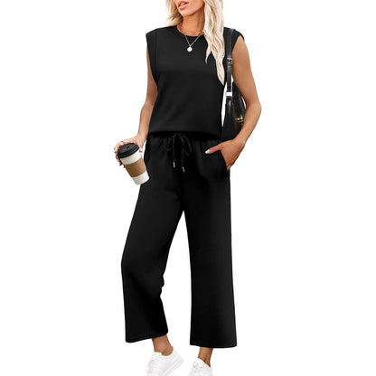 EVANIA – CONJUNTO DE TOP SIN MANGAS Y PANTALONES ANCHOS CORTOS