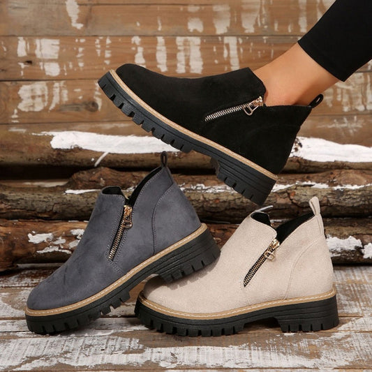 Botas de mujer con puntera redonda y cremallera lateral