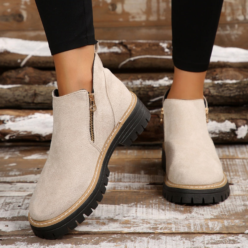 Botas de mujer con puntera redonda y cremallera lateral