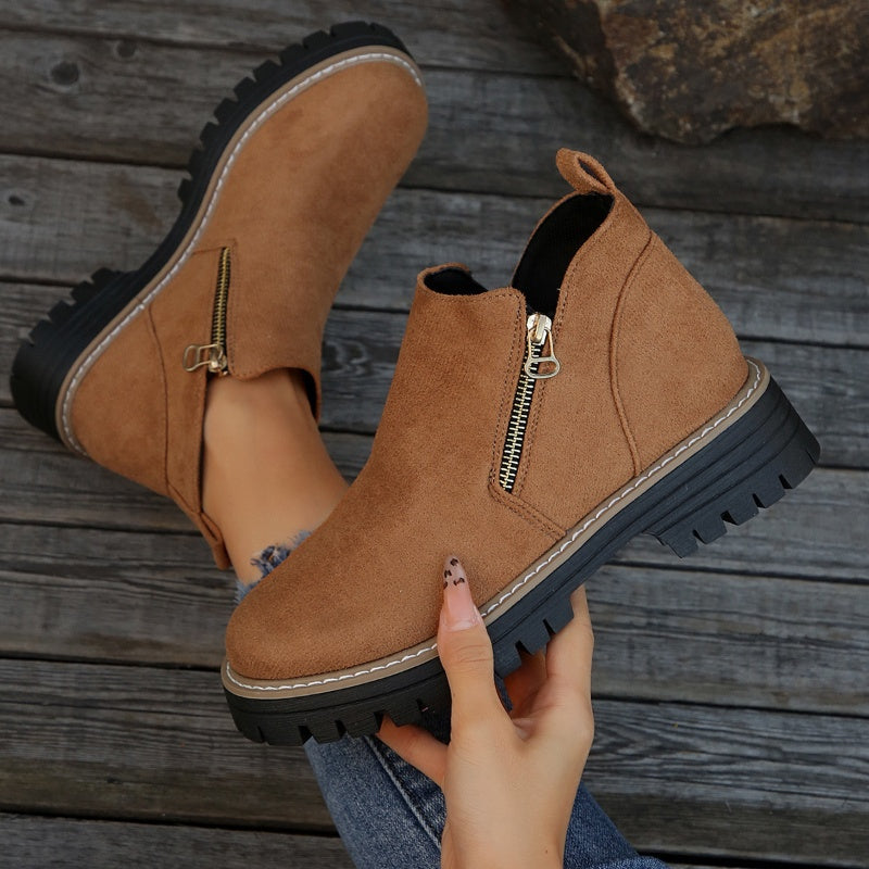 Botas de mujer con puntera redonda y cremallera lateral
