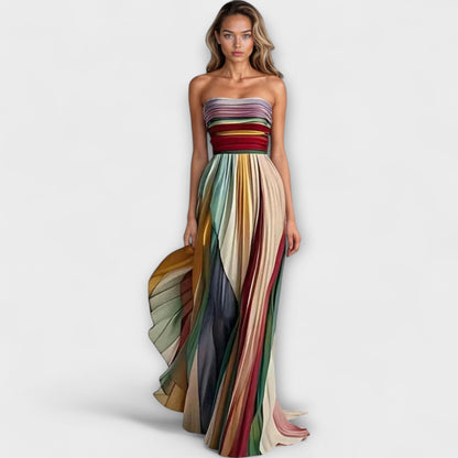 AVERY – VESTIDO ESTRIADO ARCOÍRIS SIN TIRANTES