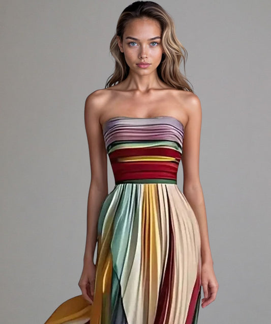 Vestido de Mujer Sin Tirantes a Rayas