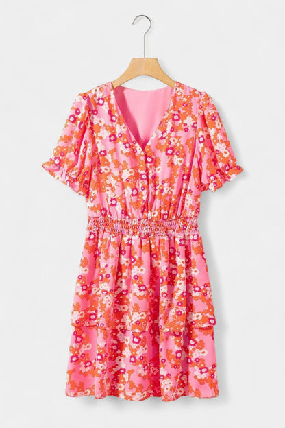 Kimberly Vestido Floral con Volantes con Escote en V