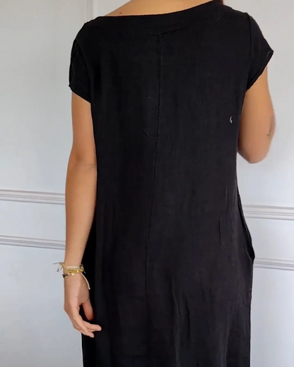 Juniper - Vestido de Algodón Lino a la Moda con Bolsillos